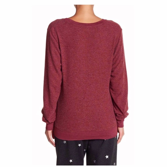 Wildfox Burgundy “Indoorsy” V-Neck Sweater Jumper - Picture 2 of 6